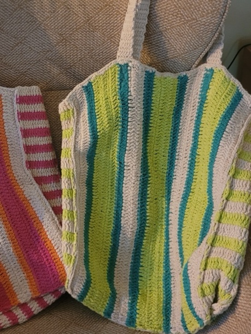 Freestyle Striped Crochet Tote Bag in Green, Blue